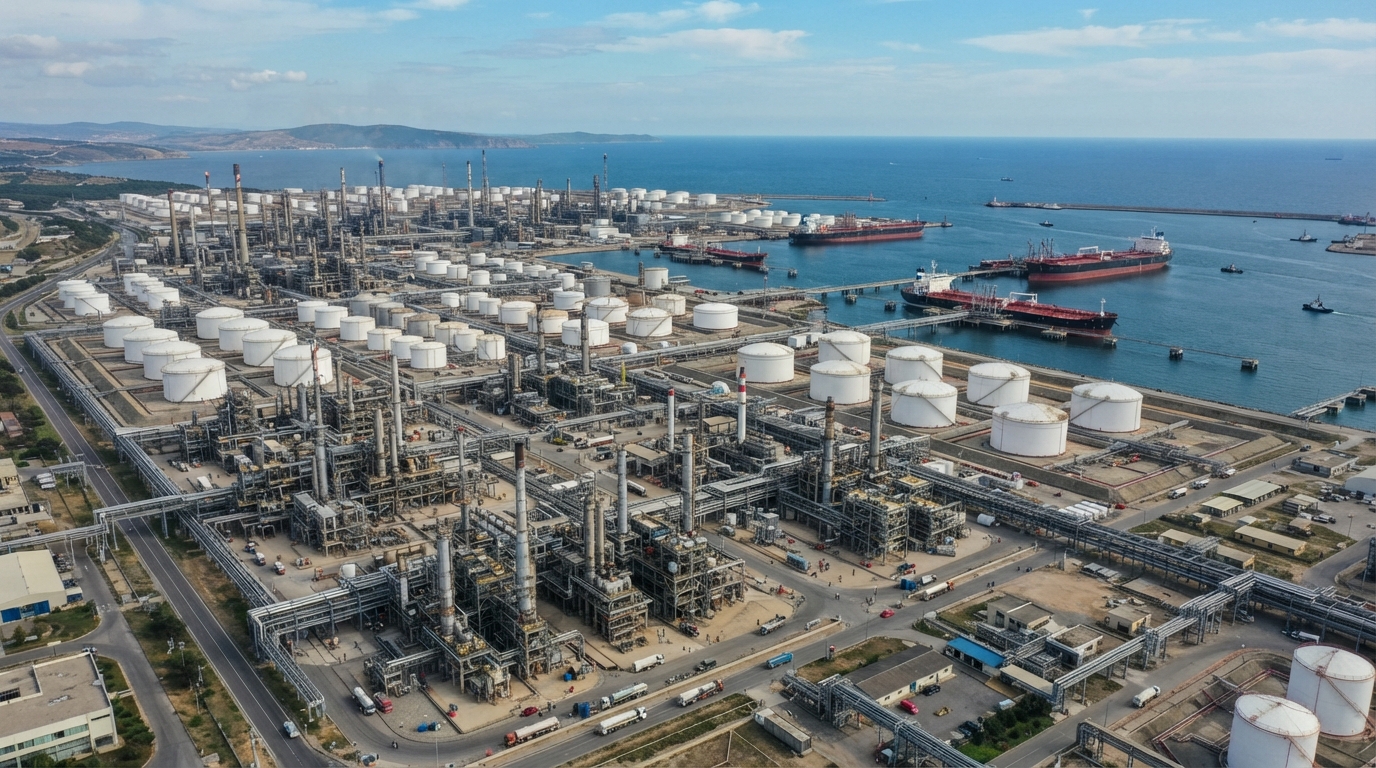 Raffinerie de pétrole moderne et terminal de stockage de produits pétroliers (image générée par IA)